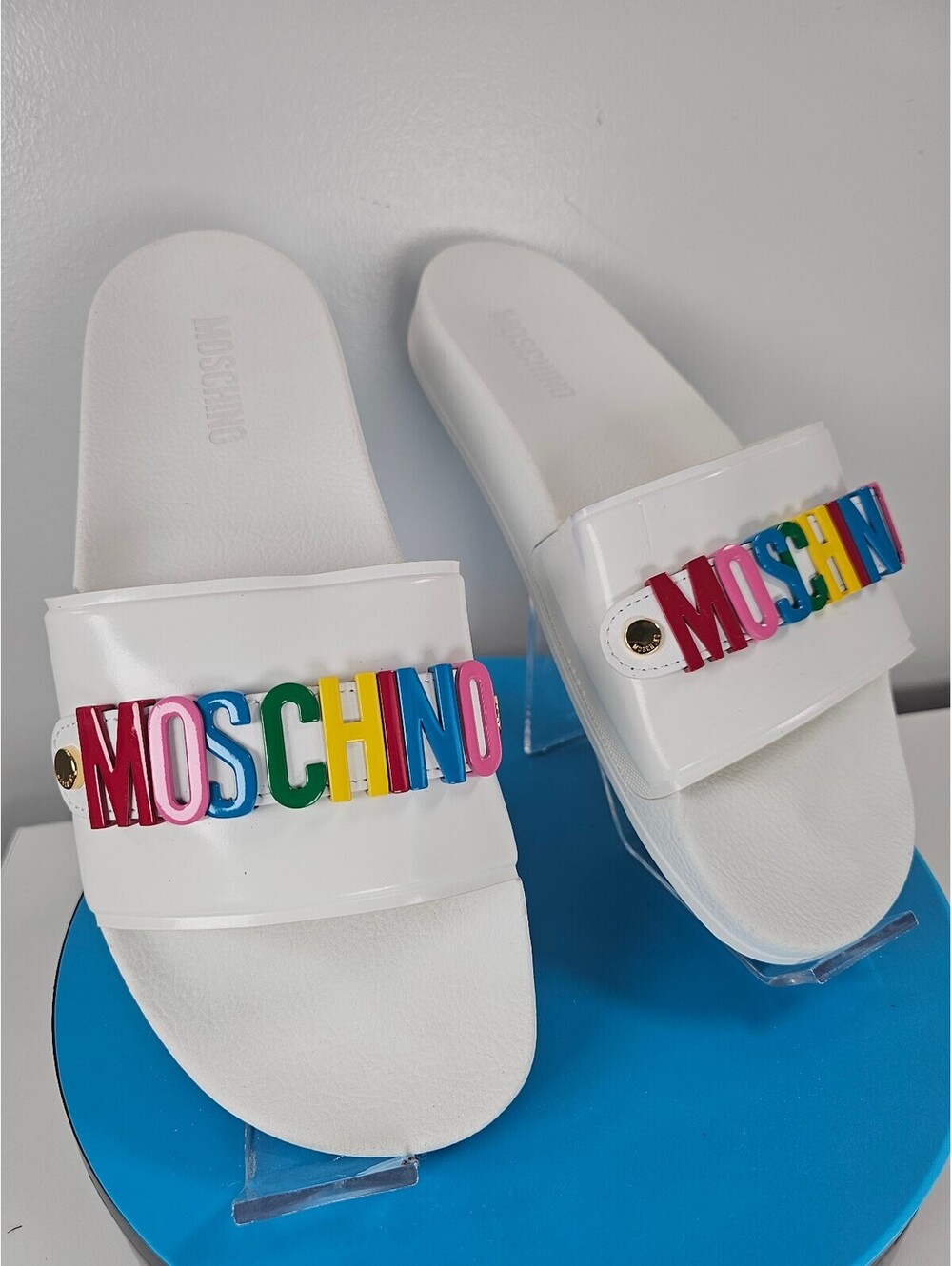 Moschino Men's 3D Letter Logo Slides "MOSCHINO"size 44 (US Men's ~11)